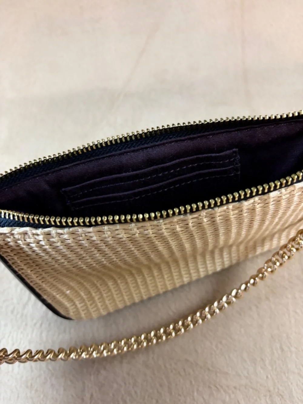 Coach Nolita 15 Mini Straw & Leather Shoulder Bag Baguette Micro Gold Chain - Picture 4 of 7